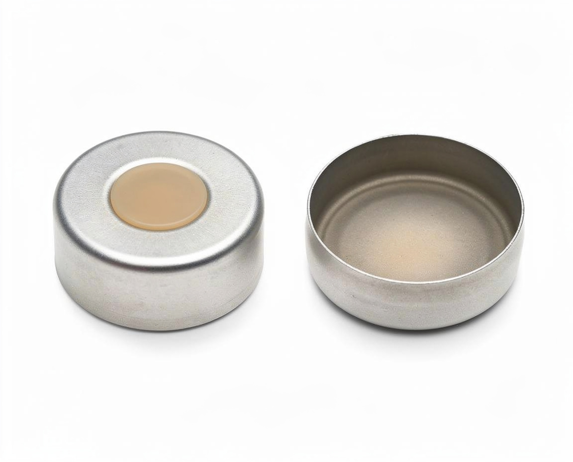 11mm Bördelkappe, Alu, silber mit pigmentfreiem MS-Pure Septum aus klarem Silikon/PTFE